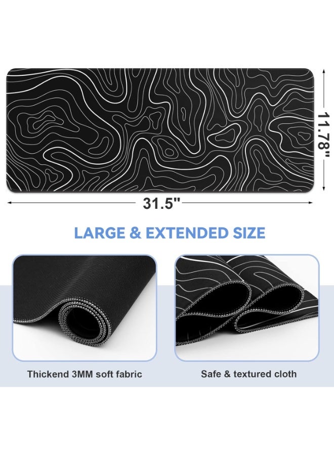 وسادة ماوس سوداء بتصميم تجريدي للألعاب، مناسبة للوحة المفاتيح والماوس، بقاعدة مطاطية مانعة للانزلاق - مقاس 80 × 30 سم - Image 3